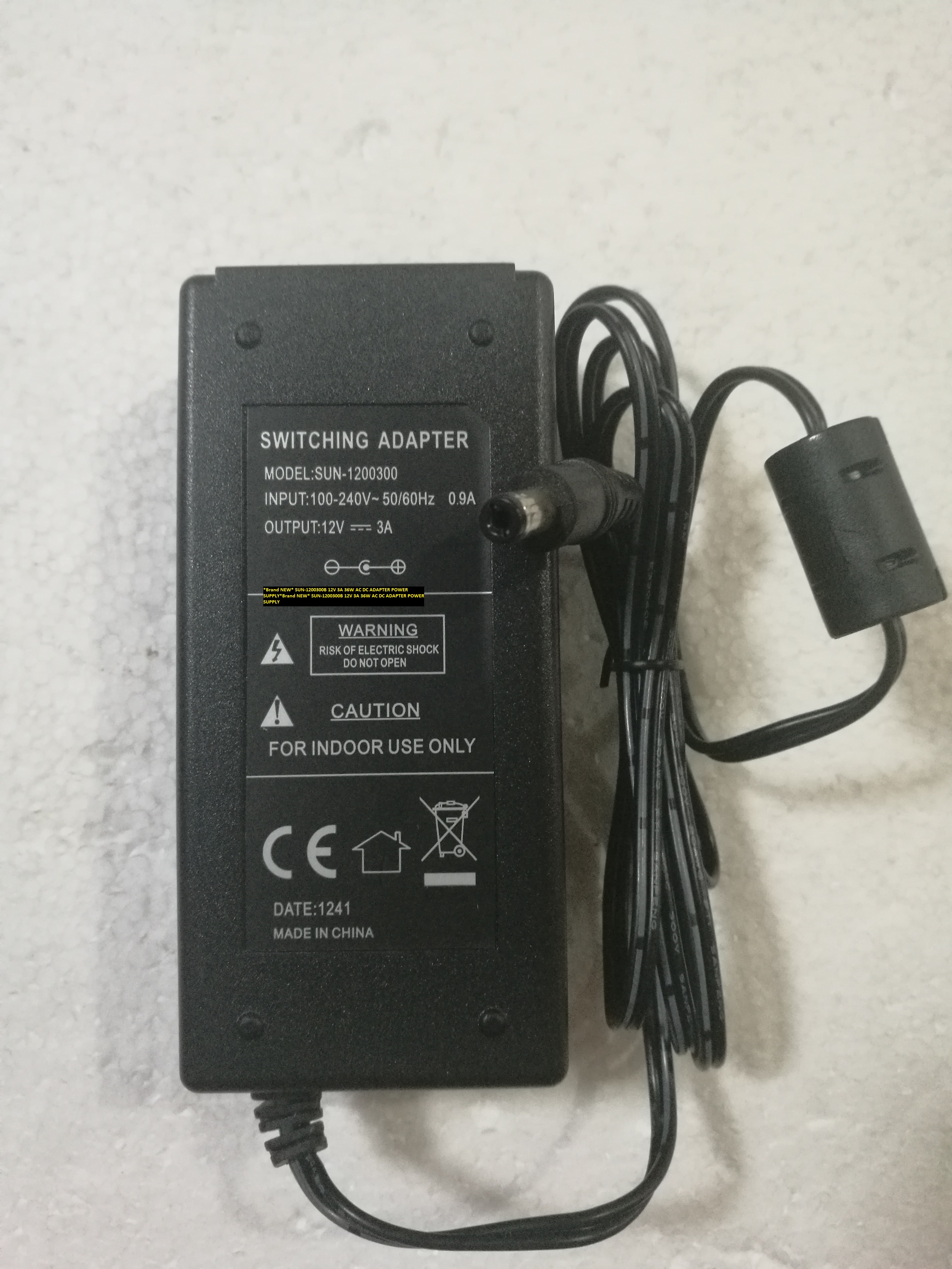 *Brand NEW* SUN-1200300B 12V 3A 36W AC DC ADAPTER POWER SUPPLY - Click Image to Close